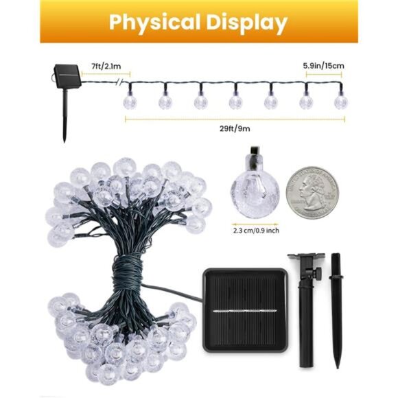 Solar String Lights Outdoor 60 LED 36FT with 8 Lighting Modes, Waterproof Solar - Picture 2 of 7